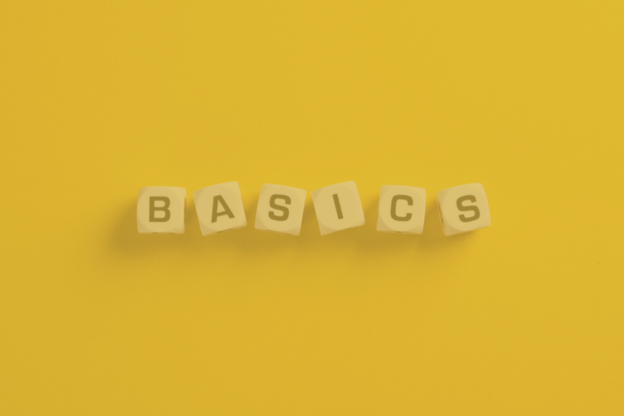 The letters B-A-S-I-C-S written with blocks