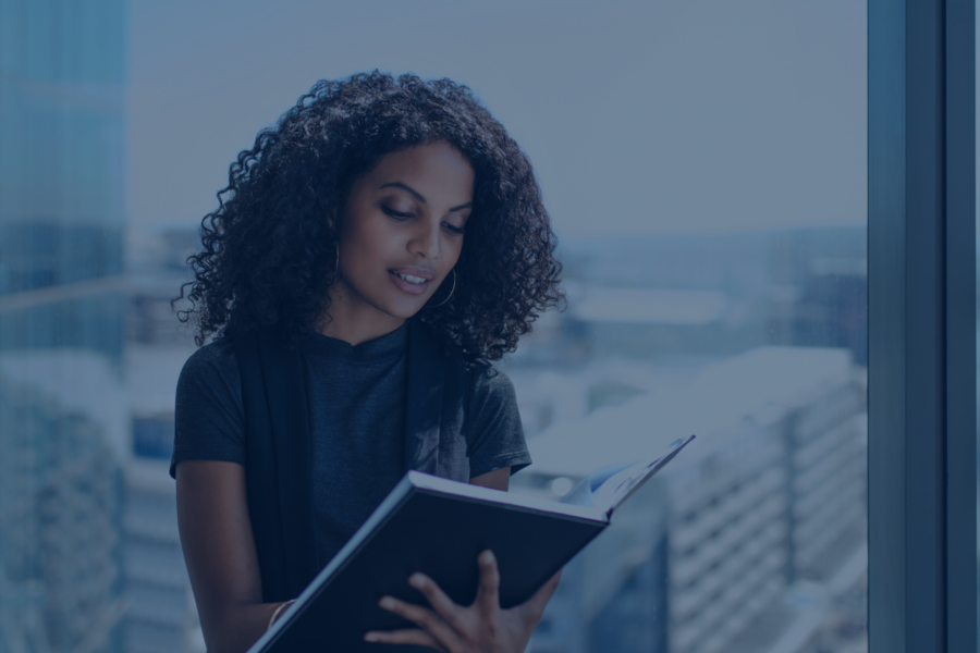 girl looking at a file